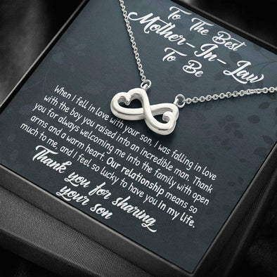 Future Mother In Law Necklace With Message Card, Thank You For Sharing Your Son, Mother in Law Jewelry, Mother Day Necklace, Infinity Necklace, Birthday Gift, Christmas Gift, Mother in Law Jewelry