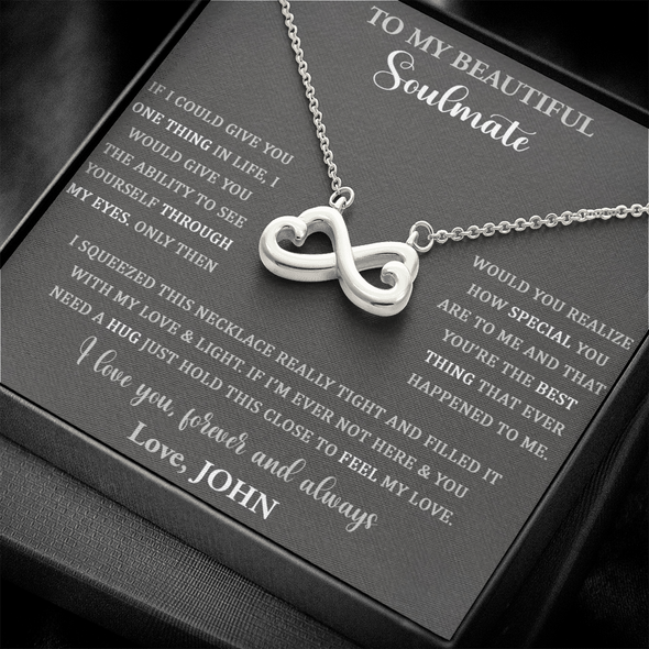 To My Beautiful Soulmate, Infinity Hearts Necklace, Custom Pendant, Christmas, Gift For Couple, Anniversary Gift, Birthday Present, Valentine's Day, Gift For Her, Wife