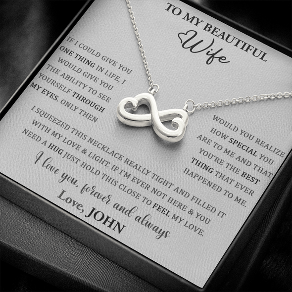 To My Beautiful Wife, Infinity Hearts Necklace, Customized Pendant For Her, Birthday Gift, Christmas, Anniversary, Gift For Her, Valentine's Day, Jewelry For Her