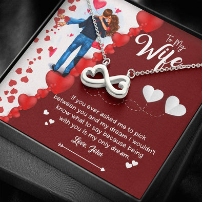 Customized Infinity Love Necklace For wife, Silver Pendant For wife, To My Wife Being With You Is My Only Dream Necklace, Couple Gifts, Personalized Necklace
