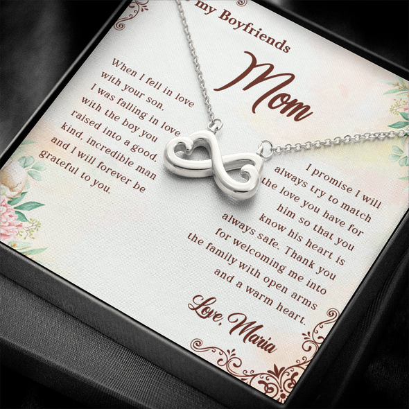 To My Boyfriend's Mom, Infinity Hearts Necklace With Thank You For Welcoming Me Into The Family Message Card, Mother's Day Gift, Birthday, Anniversary, Jewelry For Her, Customized Message Card