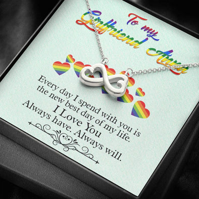 To My Girlfriend, Every Day I Spend With You Is The New Best Day Of My Life, Couple Gifts, Infinity Hearts Necklace, Gold/Silver Necklace With Message Card, Jewelry For Her