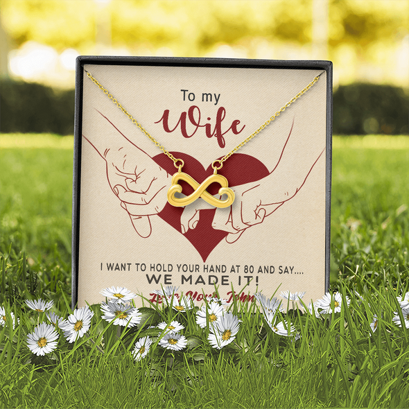 To My Wife, Infinity Hearts Necklace With I Want To Hold Your Hand And Message Card, Anniversary, Birthday, Gift For Her, Jewelry For Her, Pendant For Her, Customized Message Card With Loved One Name