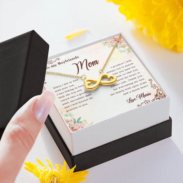 To My Boyfriend's Mom, Infinity Hearts Necklace With Thank You For Welcoming Me Into The Family Message Card, Mother's Day Gift, Birthday, Anniversary, Jewelry For Her, Customized Message Card