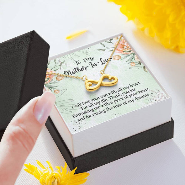 Future Mother In Law Necklace With Message Card, I Will Love Your Son With All My Heart, Mother in Law Jewelry, Mother Day Necklace, Infinity Necklace, Birthday Gift