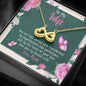 To My Wife, You Are That Women Who Transformed My Imperfections Into Perfections, Necklace With Message Card For Wife, Infinity Shape Gold Silver Necklace