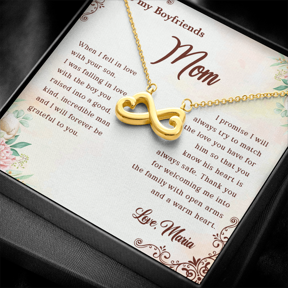 To My Boyfriend's Mom, Infinity Hearts Necklace With Thank You For Welcoming Me Into The Family Message Card, Mother's Day Gift, Birthday, Anniversary, Jewelry For Her, Customized Message Card