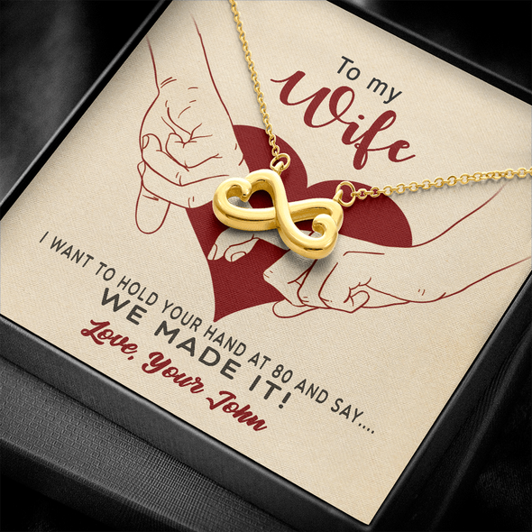 To My Wife, Infinity Hearts Necklace With I Want To Hold Your Hand And Message Card, Anniversary, Birthday, Gift For Her, Jewelry For Her, Pendant For Her, Customized Message Card With Loved One Name