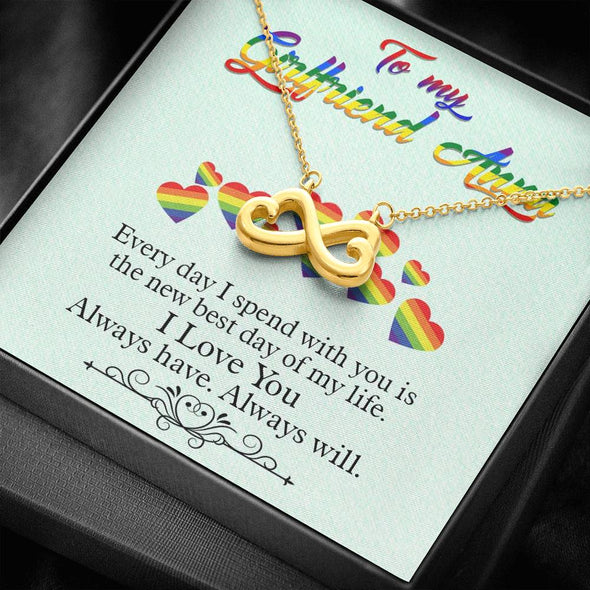 To My Girlfriend, Every Day I Spend With You Is The New Best Day Of My Life, Couple Gifts, Infinity Hearts Necklace, Gold/Silver Necklace With Message Card, Jewelry For Her