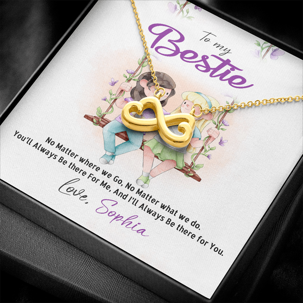 To My Bestie, Infinity Hearts Necklace With No Matter Where We Go, No Matter What We Do Message Card, Jewelry For Her, Birthday, Gift For Her, Necklace for Her, Customized Message Card