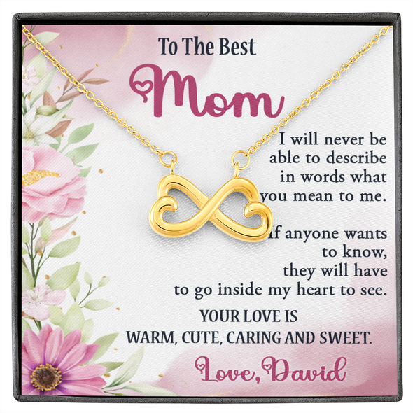 To The Best Mom, Infinity Hearts Necklace, Gift For Mom, Mother's Day Special Gift, Mom's Birthday Gift, Custom Pendant for Mom, Necklace for Mom, Precious Gift For Mom