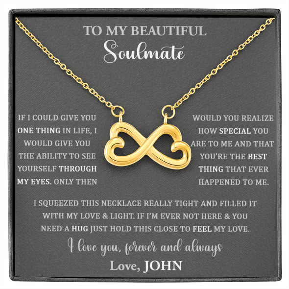 To My Beautiful Soulmate, Infinity Hearts Necklace, Custom Pendant, Christmas, Gift For Couple, Anniversary Gift, Birthday Present, Valentine's Day, Gift For Her, Wife