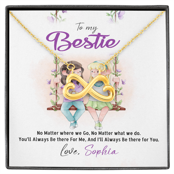 To My Bestie, Infinity Hearts Necklace With No Matter Where We Go, No Matter What We Do Message Card, Jewelry For Her, Birthday, Gift For Her, Necklace for Her, Customized Message Card