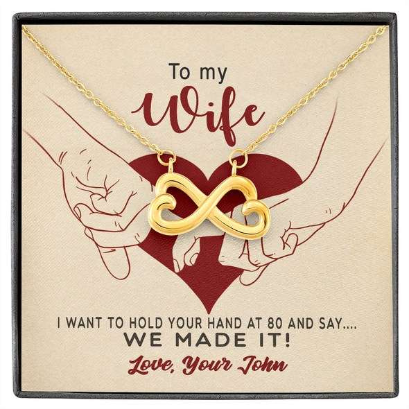 To My Wife, Infinity Hearts Necklace With I Want To Hold Your Hand And Message Card, Anniversary, Birthday, Gift For Her, Jewelry For Her, Pendant For Her, Customized Message Card With Loved One Name