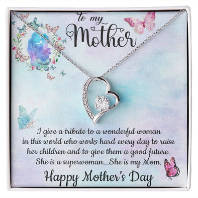 SHE IS A SUPERWOMAN, SHE IS MY MOM, FOREVER LOVE NECKLACE FOR MOM, NECKLACE WITH MESSAGE CARD, BIRTHDAY, MOTHER'S DAY GIFT FOR HER