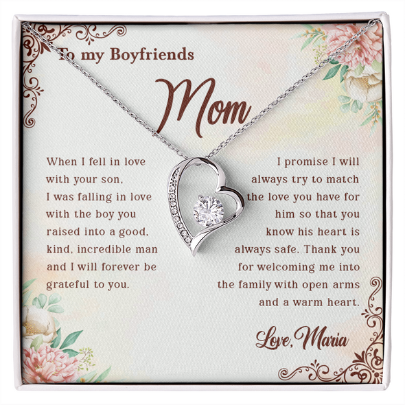 To My Boyfriend's Mom, Forever Love Necklace With Thank You For Welcoming Me Into The Family Message Card, Mother's Day Gift, Birthday, Anniversary, Jewelry For Her, Customized Message Card