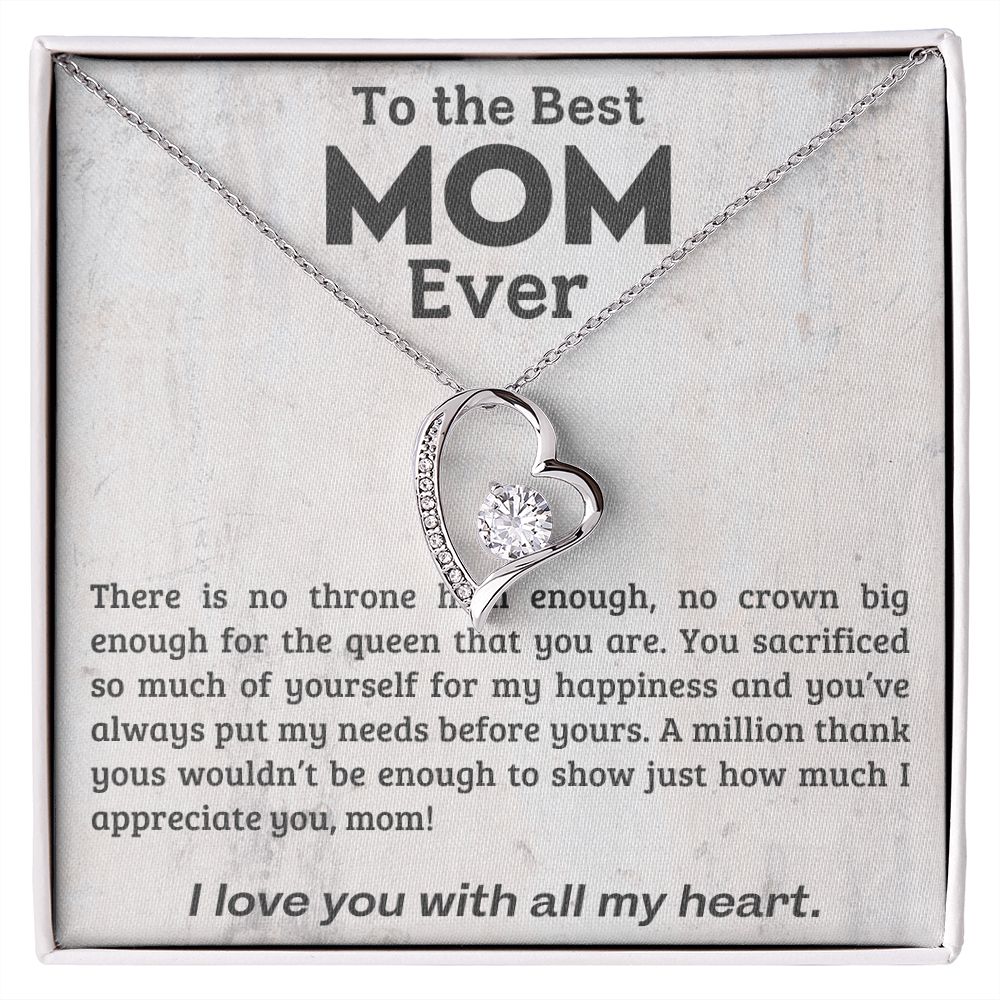 TO THE BEST MOM EVER, I LOVE YOU WITH ALL MY HEART, FOREVER LOVE  NECKLACE WITH MESSAGE CARD FOR MOM, BIRTHDAY, MOTHER'S DAY GIFT FOR HER