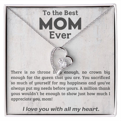 TO THE BEST MOM EVER, I LOVE YOU WITH ALL MY HEART, FOREVER LOVE  NECKLACE WITH MESSAGE CARD FOR MOM, BIRTHDAY, MOTHER'S DAY GIFT FOR HER