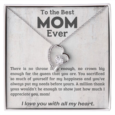 TO THE BEST MOM EVER, I LOVE YOU WITH ALL MY HEART, FOREVER LOVE  NECKLACE WITH MESSAGE CARD FOR MOM, BIRTHDAY, MOTHER'S DAY GIFT FOR HER