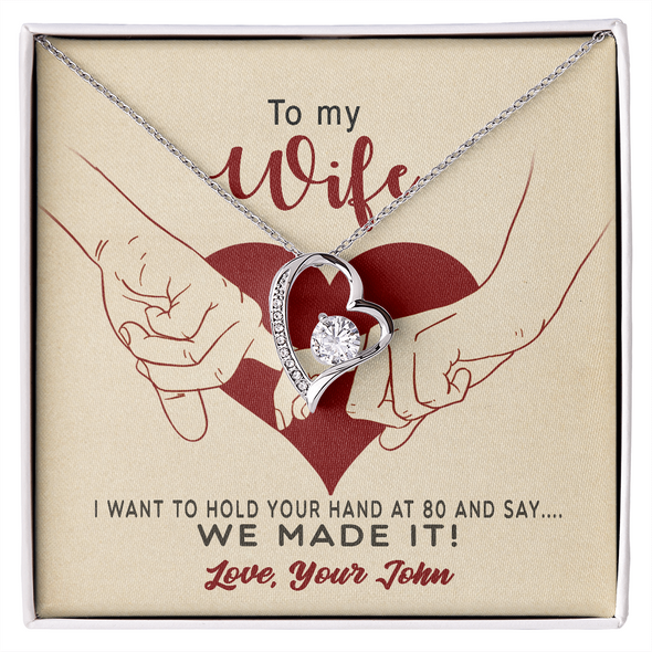 To My Wife, Forever Love Necklace With I Want To Hold Your Hand And Message Card, Anniversary, Birthday, Gift For Her, Jewelry For Her, Pendant For Her, Customized Message Card With Loved One Name