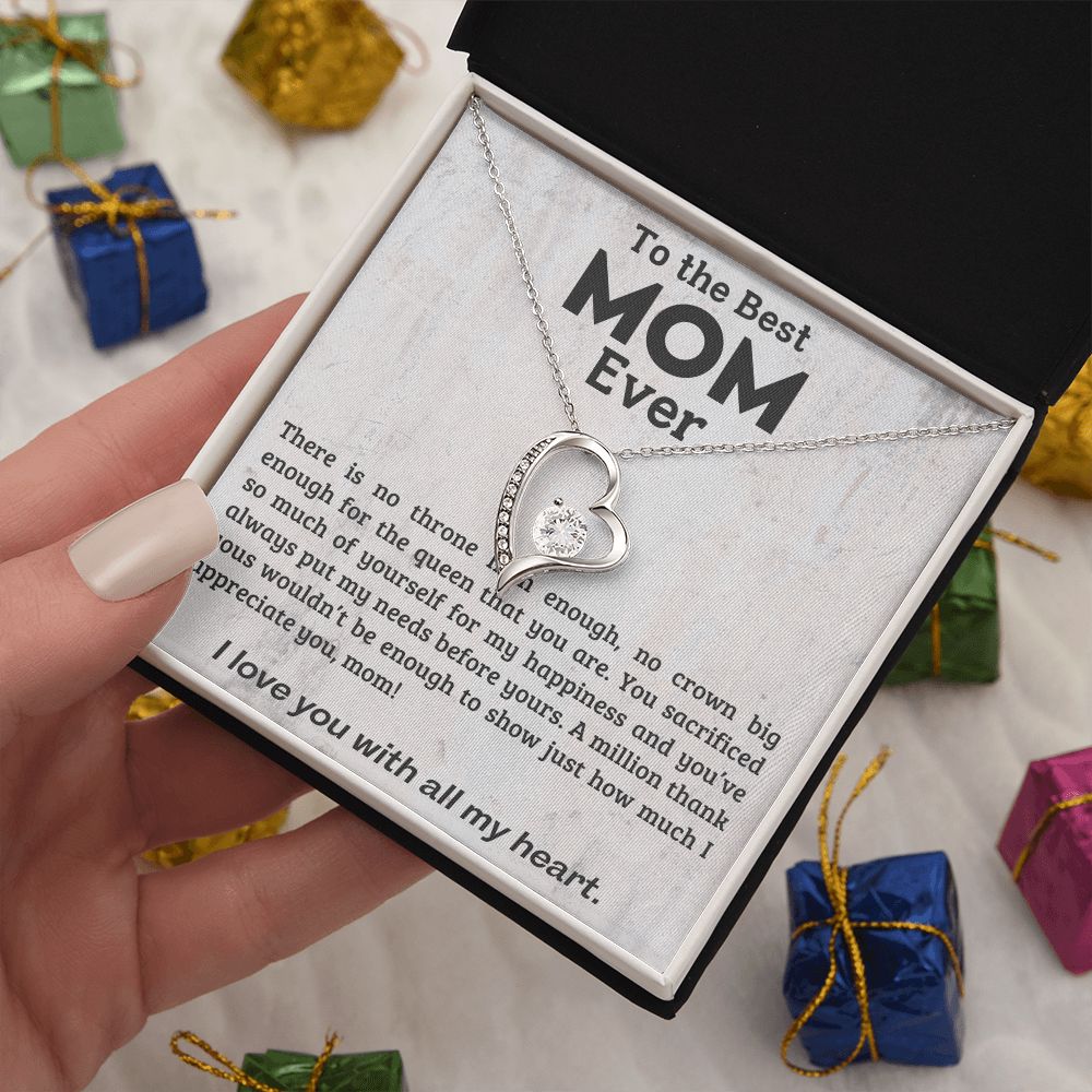 TO THE BEST MOM EVER, I LOVE YOU WITH ALL MY HEART, FOREVER LOVE  NECKLACE WITH MESSAGE CARD FOR MOM, BIRTHDAY, MOTHER'S DAY GIFT FOR HER