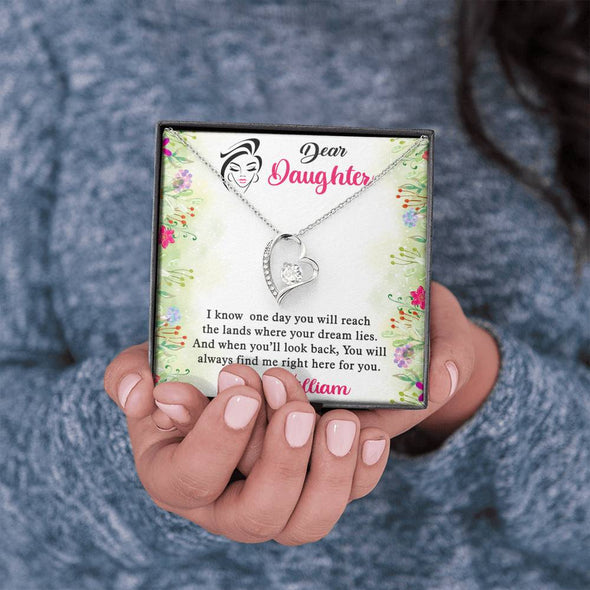 To My Daughter, You Will Always Find Me Right Here For You, Necklace With Message Card, Gift Ideas For Daughter, Birthday Gift, Customized Hearts Necklace