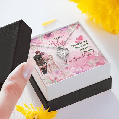 To My Wife You Make My Heart Melt And Fill It With Love Hear Pendant, Silver And Golden Pendant For Her, Couple Collection, Present For Anniversary, Valentine's