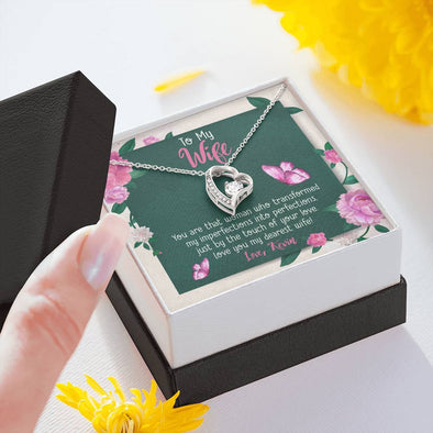 I Love You My Dearest Wife, Gift For Her, Valentine’s Gift, Gold And Silver Heart Shape Necklace With Message Card, Customized Pendant, Necklace For Love