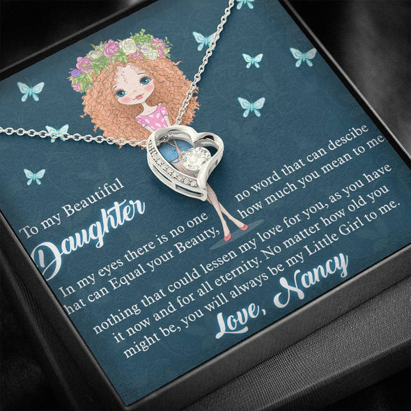 To My Daughter, You Will Always Be My Little Girl To Me, Necklace With Message Card, Birthday Gift, Customized Hearts Necklace, Forever Love Necklace, Birthday