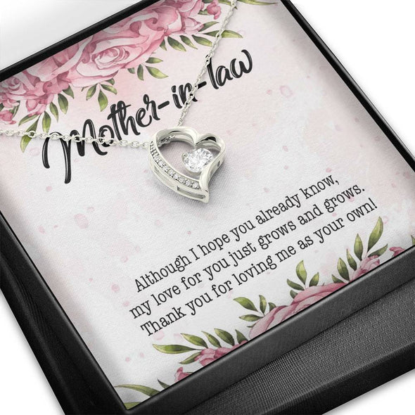 Mother In Law Necklace With Message Card, Thank You For Loving Me As Your Own, Mother's Day Necklace, Heart Necklace, Birthday Gift, Christmas Gift