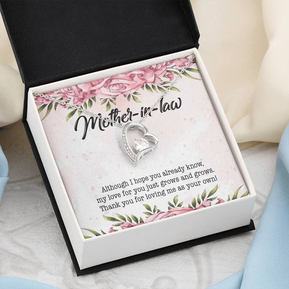 Mother In Law Necklace With Message Card, Thank You For Loving Me As Your Own, Mother's Day Necklace, Heart Necklace, Birthday Gift, Christmas Gift