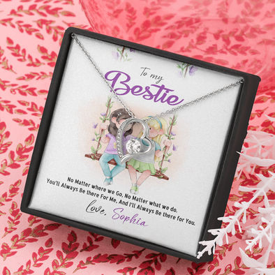 To My Bestie, Forever Love Necklace With No Matter Where We Go, No Matter What We Do Message Card, Jewelry For Her, Birthday, Gift For Her, Necklace for Her, Customized Message Card