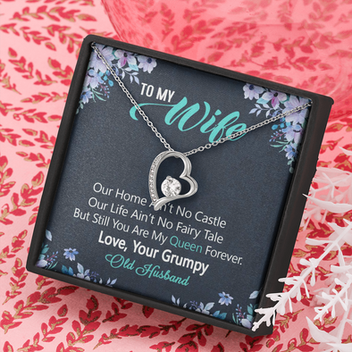 To My Wife, Forever Love Necklace With You Are My Queen Forever Message Card, Jewelry For Her, Anniversary, Birthday, Gift For Her, Pendant For Her