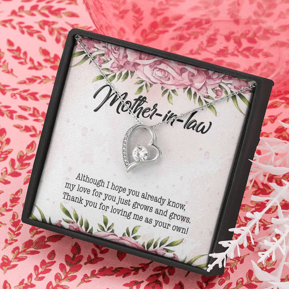 Mother In Law Necklace With Message Card, Thank You For Loving Me As Your Own, Mother's Day Necklace, Heart Necklace, Birthday Gift, Christmas Gift