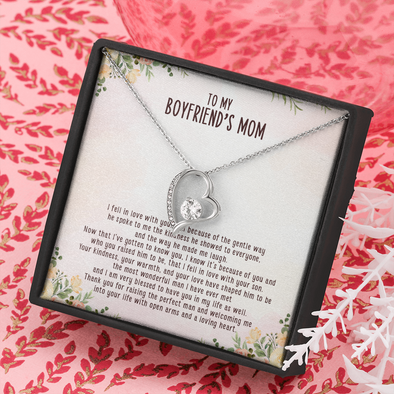 To My Boyfriend's Mom, Forever Love Necklace With Thank You For Raising The Perfect Man Message Card, Mother's Day Gift, Anniversary, Birthday, Jewelry For Her, Pendant For Her