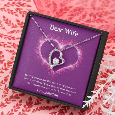 Dear Wife, Forever Love Necklace With I'm A Blessed Man Because My Valentine's Is My Wife Custom Message Card, Pendant For Her, Birthday, Anniversary, Jewelry For Her, Valentine's Day Gift