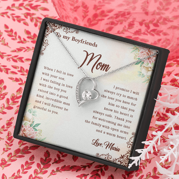 To My Boyfriend's Mom, Forever Love Necklace With Thank You For Welcoming Me Into The Family Message Card, Mother's Day Gift, Birthday, Anniversary, Jewelry For Her, Customized Message Card
