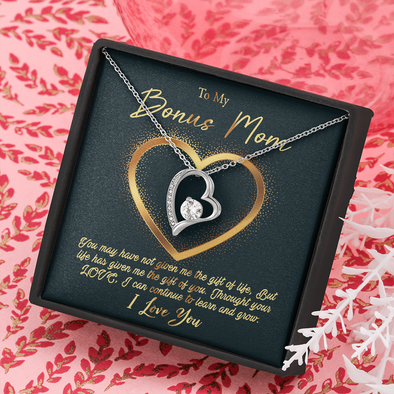 To My Bonus Mom, Forever Love Necklace, Mother’s Day Message Card Gift Pendant For Her, Christmas, Birthday, Anniversary, Gift For Her, Jewelry For Her, Necklace For Her, Mother’s Day Gift