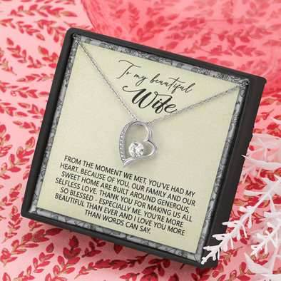 To My Beautiful Wife, Forever Love Necklace With I Love You More Than Words Can Say Message Card, Pendant For Her, Birthday, Anniversary, Gift For Her, Jewelry For Her