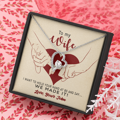 To My Wife, Forever Love Necklace With I Want To Hold Your Hand And Message Card, Anniversary, Birthday, Gift For Her, Jewelry For Her, Pendant For Her, Customized Message Card With Loved One Name