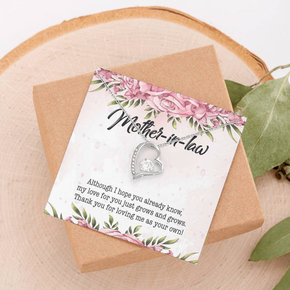 Mother In Law Necklace With Message Card, Thank You For Loving Me As Your Own, Mother's Day Necklace, Heart Necklace, Birthday Gift, Christmas Gift
