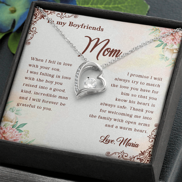 To My Boyfriend's Mom, Forever Love Necklace With Thank You For Welcoming Me Into The Family Message Card, Mother's Day Gift, Birthday, Anniversary, Jewelry For Her, Customized Message Card