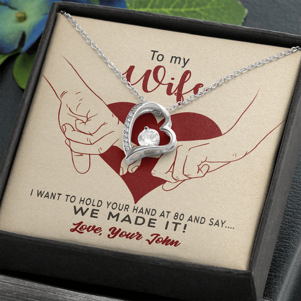 To My Wife, Forever Love Necklace With I Want To Hold Your Hand And Message Card, Anniversary, Birthday, Gift For Her, Jewelry For Her, Pendant For Her, Customized Message Card With Loved One Name