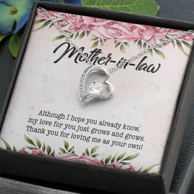 Mother In Law Necklace With Message Card, Thank You For Loving Me As Your Own, Mother's Day Necklace, Heart Necklace, Birthday Gift, Christmas Gift