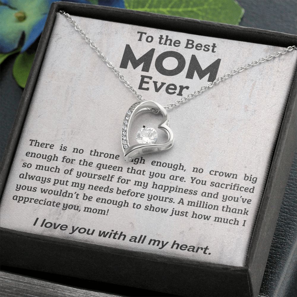 TO THE BEST MOM EVER, I LOVE YOU WITH ALL MY HEART, FOREVER LOVE  NECKLACE WITH MESSAGE CARD FOR MOM, BIRTHDAY, MOTHER'S DAY GIFT FOR HER