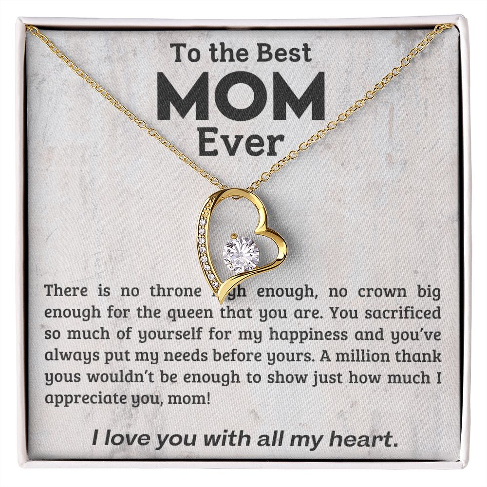 TO THE BEST MOM EVER, I LOVE YOU WITH ALL MY HEART, FOREVER LOVE  NECKLACE WITH MESSAGE CARD FOR MOM, BIRTHDAY, MOTHER'S DAY GIFT FOR HER