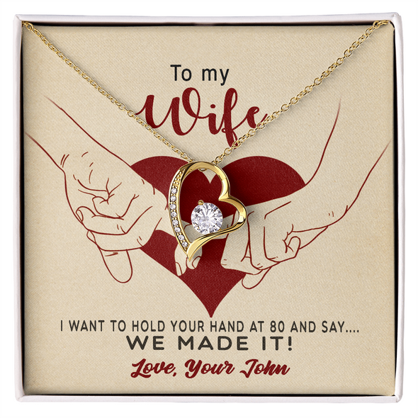 To My Wife, Forever Love Necklace With I Want To Hold Your Hand And Message Card, Anniversary, Birthday, Gift For Her, Jewelry For Her, Pendant For Her, Customized Message Card With Loved One Name