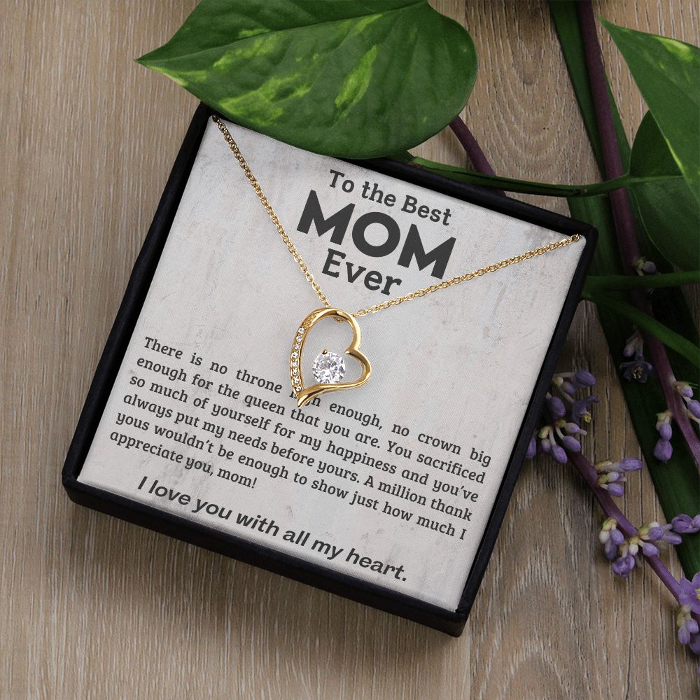 TO THE BEST MOM EVER, I LOVE YOU WITH ALL MY HEART, FOREVER LOVE  NECKLACE WITH MESSAGE CARD FOR MOM, BIRTHDAY, MOTHER'S DAY GIFT FOR HER