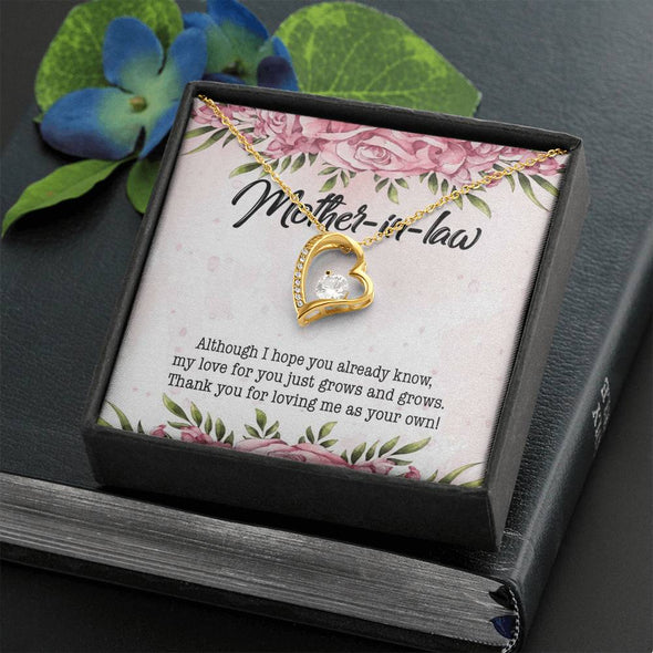 Mother In Law Necklace With Message Card, Thank You For Loving Me As Your Own, Mother's Day Necklace, Heart Necklace, Birthday Gift, Christmas Gift