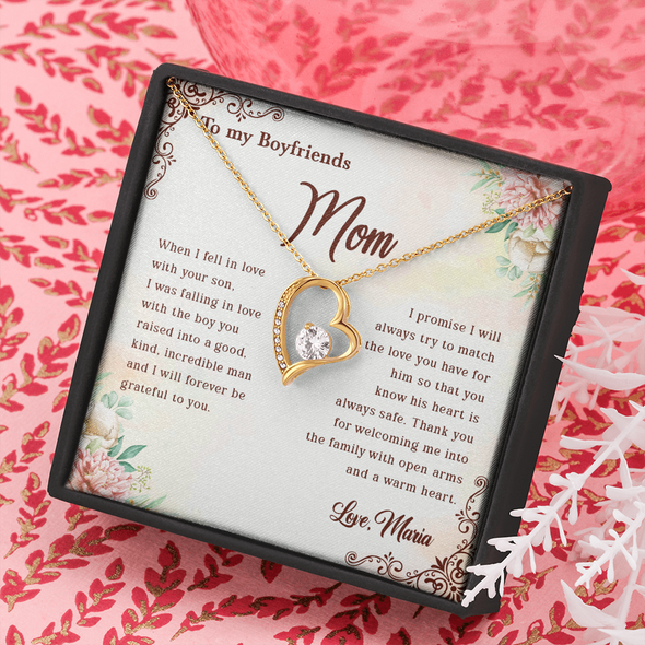 To My Boyfriend's Mom, Forever Love Necklace With Thank You For Welcoming Me Into The Family Message Card, Mother's Day Gift, Birthday, Anniversary, Jewelry For Her, Customized Message Card